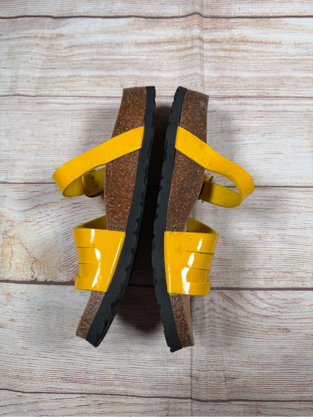 Betula Birkenstock Yellow Patent Strappy Slide Sandals - Picture 3 of 10